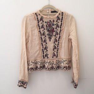 Zara embroidered linen shirt